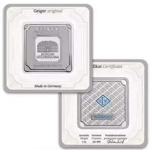 Geiger SILVER Bar  1 Troy Oz .999 Pure, in Assay