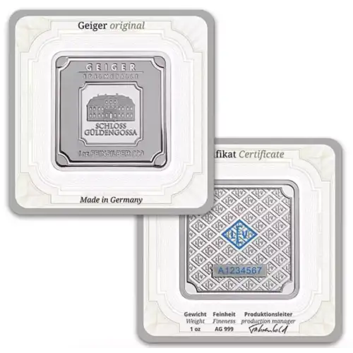 Geiger SILVER Bar  1 Troy Oz .999 Pure, in Assay