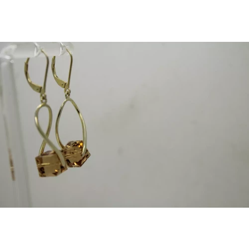 Gold over .925 S.S. FAUX SMOKEY TOPAZ CZ CUBE TWIST DANGLE earrings