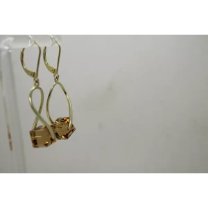 Gold over .925 S.S. FAUX SMOKEY TOPAZ CZ CUBE TWIST DANGLE earrings
