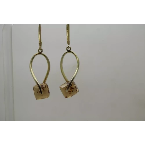 Gold over .925 S.S. FAUX SMOKEY TOPAZ CZ CUBE TWIST DANGLE earrings (2)