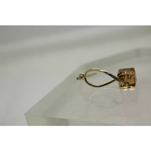 Gold over .925 S.S. FAUX SMOKEY TOPAZ CZ CUBE TWIST DANGLE earrings (3)