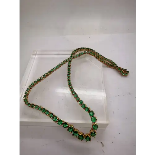 Gold Over .925 S.S. GRADUATING GREEN CZ TENNIS necklace 18