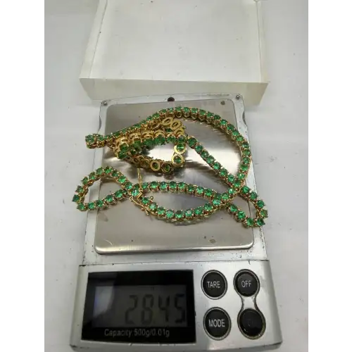 Gold Over .925 S.S. GRADUATING GREEN CZ TENNIS necklace 18