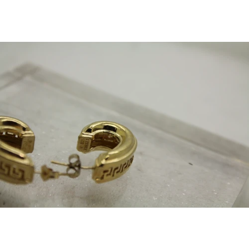 Gold Over .925 S.S. GREEK KEY CHUNKY HALF HOOP earrings