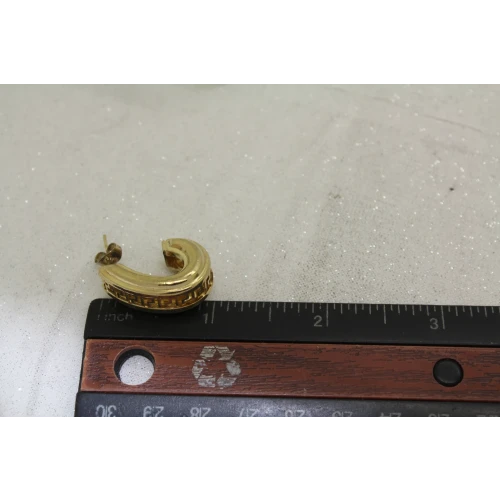 Gold Over .925 S.S. GREEK KEY CHUNKY HALF HOOP earrings