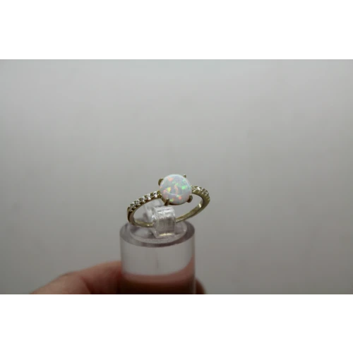Gold Over .925 S.S. ROUND OPALITE SOLITAIRE w/ acc ring size 8 #