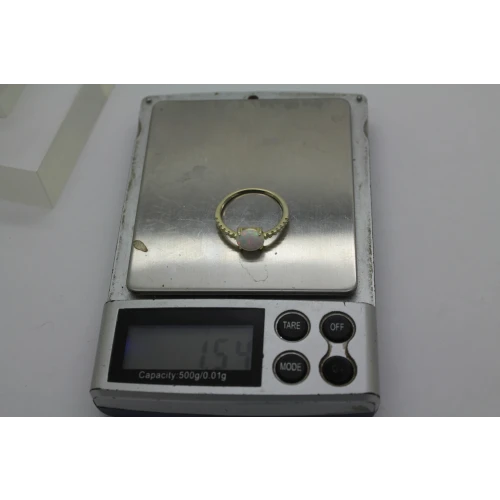 Gold Over .925 S.S. ROUND OPALITE SOLITAIRE w/ acc ring size 8 #