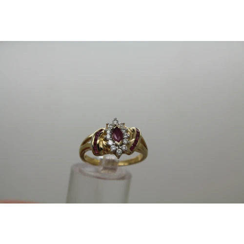 Gold Over .925 S.S. RUBY & WHITE STONE CLUSTER ring size 8 #