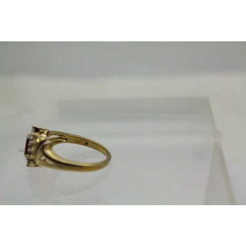 Gold Over .925 S.S. RUBY & WHITE STONE CLUSTER ring size 8 #