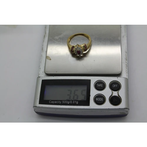 Gold Over .925 S.S. RUBY & WHITE STONE CLUSTER ring size 8 #