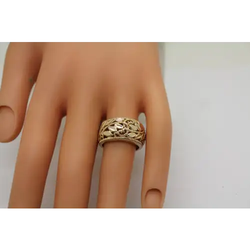 Gold Over .925 S.S. VINING LEAF DESIGN 11mm WIDE BAND size 7