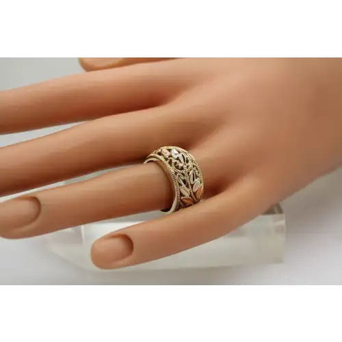 Gold Over .925 S.S. VINING LEAF DESIGN 11mm WIDE BAND size 7