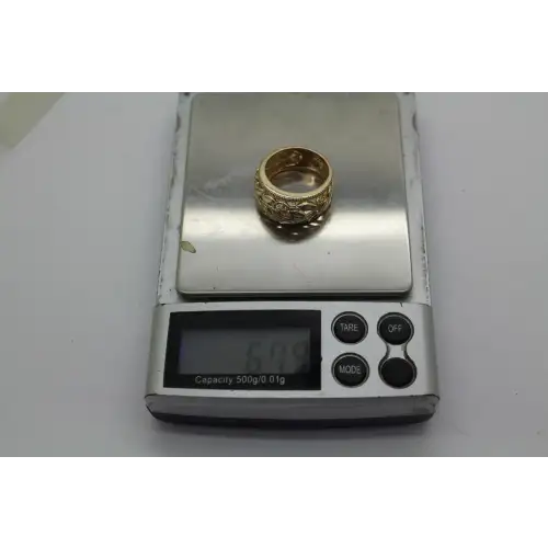 Gold Over .925 S.S. VINING LEAF DESIGN 11mm WIDE BAND size 7