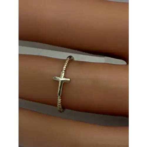 Gold Over .925 Sterling Silver SIDEWAYS CROSS RIBBED BAND ring size 5