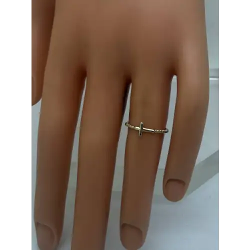 Gold Over .925 Sterling Silver SIDEWAYS CROSS RIBBED BAND ring size 5