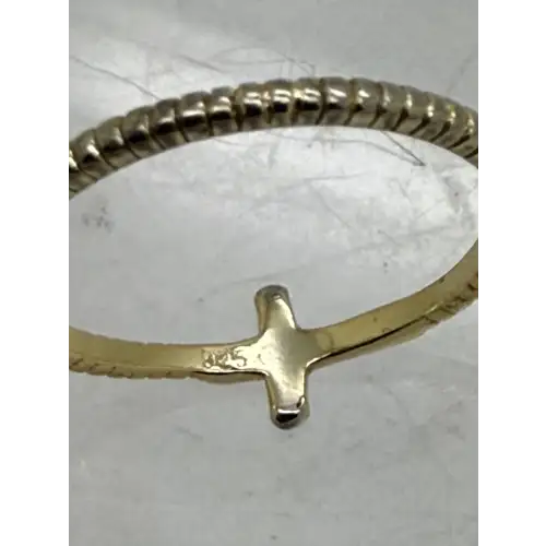 Gold Over .925 Sterling Silver SIDEWAYS CROSS RIBBED BAND ring size 5