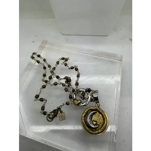 GRACE & HEART .925 AMULET MOON & BACK + Heart Circle NUGGET Necklace 17