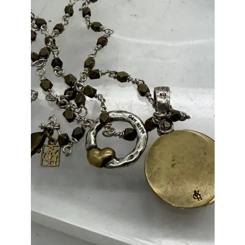 GRACE & HEART .925 AMULET MOON & BACK + Heart Circle NUGGET Necklace 17