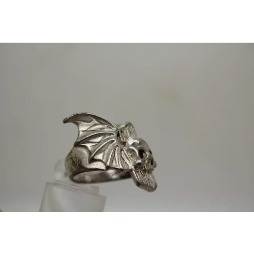 G&S 85/12 .925 S.S. BIKERS SKULL BAT WING men's ring size 11