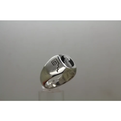 G&S .925 S.S. ENAMELED HOWLING WOLF DESIGN men's ring size 14