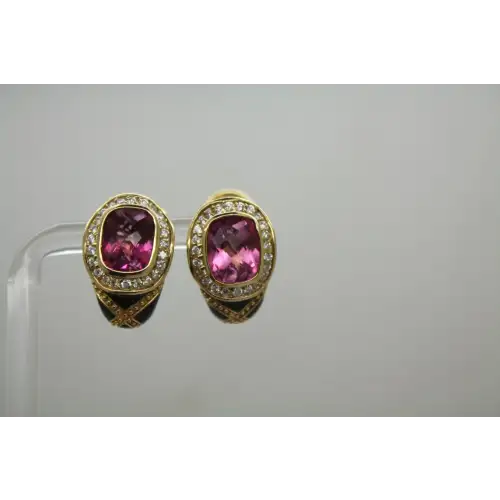 HAGGAI JEWELERS 14k Y.G. BLACK ENAMEL PINK TOPAZ & .90ctw Diamond