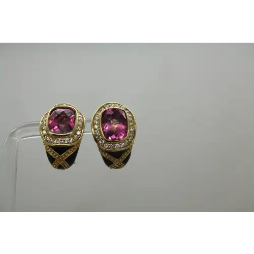 HAGGAI JEWELERS 14k Y.G. BLACK ENAMEL PINK TOPAZ & .90ctw Diamond