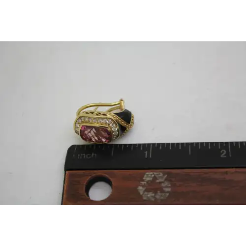 HAGGAI JEWELERS 14k Y.G. BLACK ENAMEL PINK TOPAZ & .90ctw Diamond