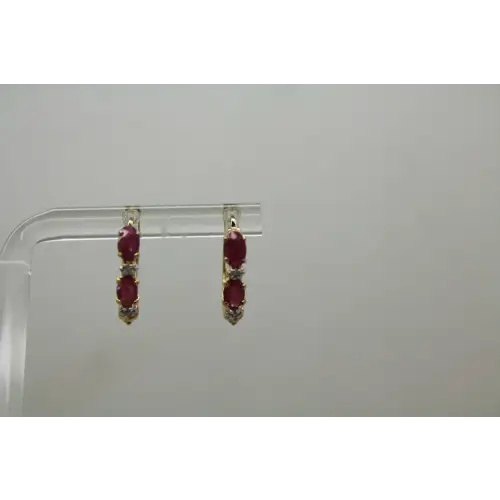 HENG NGAI 10k Y.G. NATURAL RUBY & DIAMOND HOOP earrings