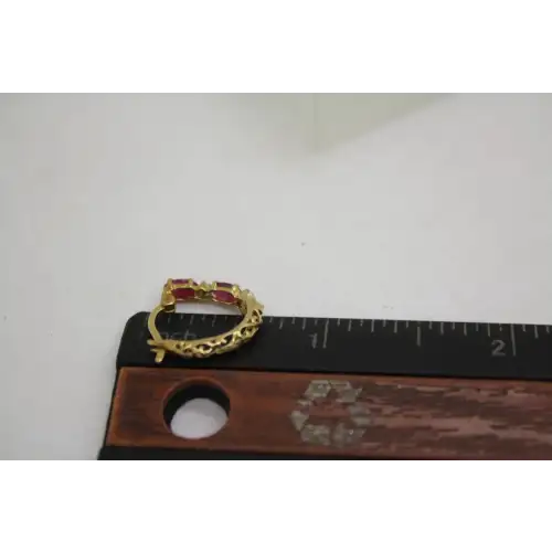 HENG NGAI 10k Y.G. NATURAL RUBY & DIAMOND HOOP earrings