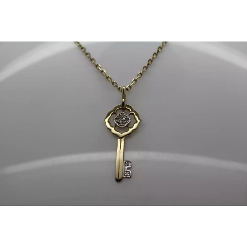 HENG NGAI HN gold over .925 S.S. DIAMOND SKELETON KEY necklace 18