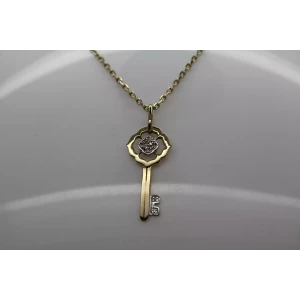 HENG NGAI HN gold over .925 S.S. DIAMOND SKELETON KEY necklace 18