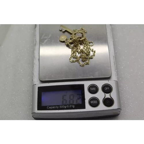 HENG NGAI HN gold over .925 S.S. DIAMOND SKELETON KEY necklace 18