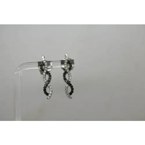 HN HENG NGAI .925 S.S. BLACK & WHITE CZ BRAIDED DESIGN earrings