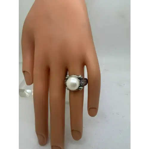 HONORA .925 S.S. FANCY WIDE BAND PEARL SOLITAIRE ring size 7