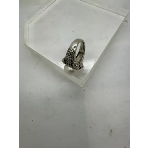 HONORA .925 S.S. FANCY WIDE BAND PEARL SOLITAIRE ring size 7
