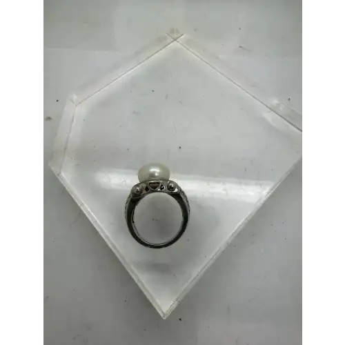 HONORA .925 S.S. FANCY WIDE BAND PEARL SOLITAIRE ring size 7