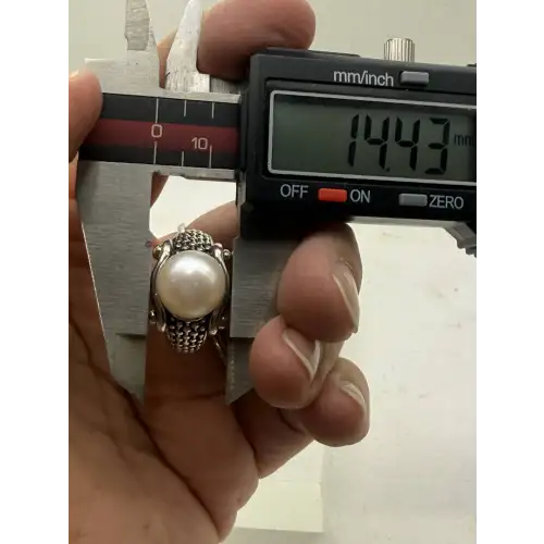 HONORA .925 S.S. FANCY WIDE BAND PEARL SOLITAIRE ring size 7