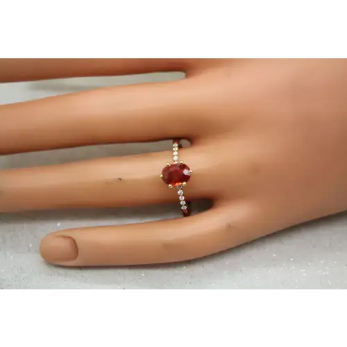 ILIANA 18k Y.G. ORANGE TOPAZ SOLITAIRE w/ DIAMOND accent ring sz 10