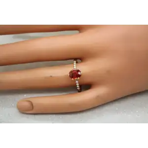 ILIANA 18k Y.G. ORANGE TOPAZ SOLITAIRE w/ DIAMOND accent ring sz 10