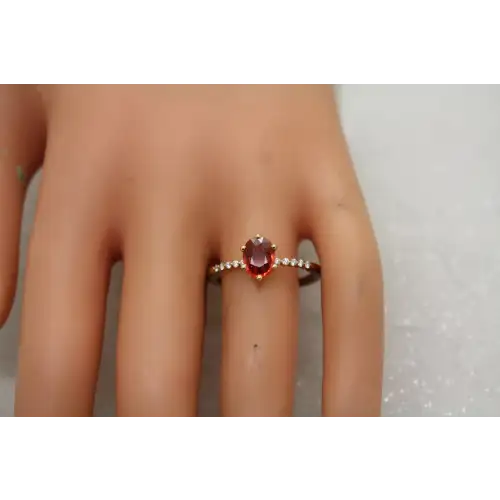 ILIANA 18k Y.G. ORANGE TOPAZ SOLITAIRE w/ DIAMOND accent ring sz 10