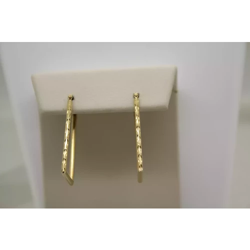 ISRAEL 14k Y.G. DIAMOND CUT ETCHED Hollow RECTANGLE HOOP earrings