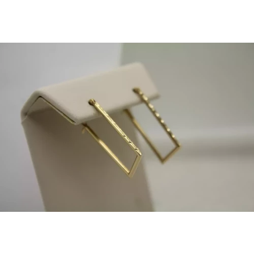 ISRAEL 14k Y.G. DIAMOND CUT ETCHED Hollow RECTANGLE HOOP earrings