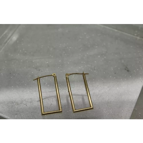 ISRAEL 14k Y.G. DIAMOND CUT ETCHED Hollow RECTANGLE HOOP earrings