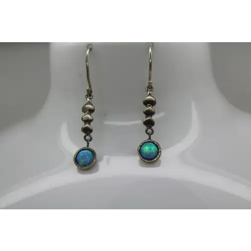 ISRAEL .925 S.S. BLUE OPAL TRAILING HEARTS dangles #