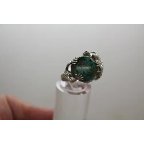 ISRAEL .925 S.S. DRAGON HOLDING MALACHITE ring size 6