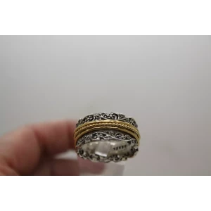 ISRAEL PZ OR PAZ .925 S.S. TWO TONE LACE & BEAD SPINNER ring size 10
