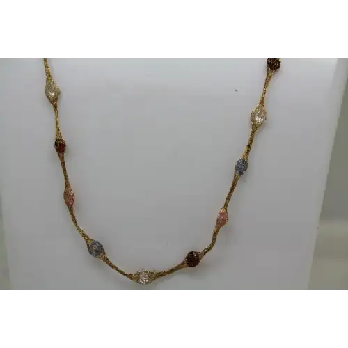 ITALY 14k Y.G. MULTICOLOR CZ STATION MESH CHAIN necklace 18