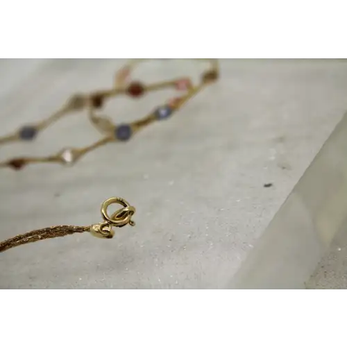 ITALY 14k Y.G. MULTICOLOR CZ STATION MESH CHAIN necklace 18