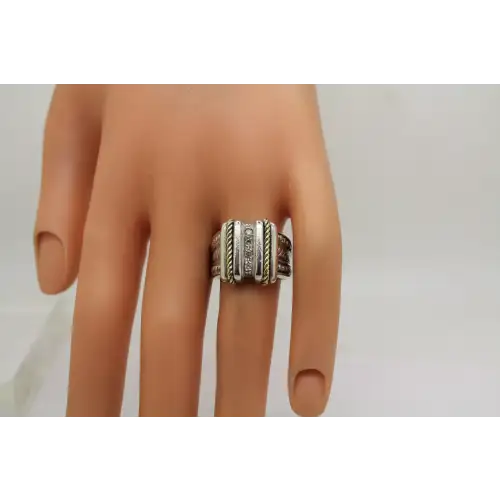 ITALY .925 S.S. 14k Y.G. DIAMOND ROPE DESIGN ring size 7.5